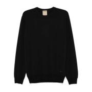 Zwarte Geribbelde Crew Neck Sweater Woolrich , Black , Heren