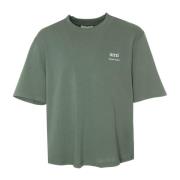 Geribbelde Hals Logo Print Boxy Fit T-Shirt Ami Paris , Green , Heren