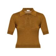 Bruine Gebreide Poloshirt Saint Laurent , Brown , Dames