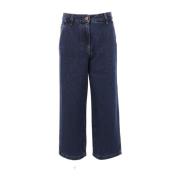 Wijde Pijp Donkerblauwe Katoenen Denim Jeans Aspesi , Blue , Dames