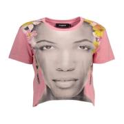 Stijlvol Roze Versierd Katoenen T-Shirt Desigual , Pink , Dames