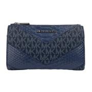 Python Navy Dubbele Rits Portemonnee Michael Kors , Blue , Dames