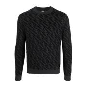 Diagonal FF Jacquard Sweater Fendi , Black , Heren