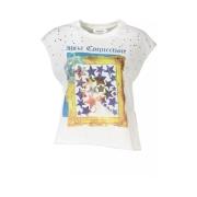 Mouwloos wit T-shirt met print Desigual , White , Dames