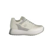 Witte Polyester Sneakers met Veters, Contrastdetails, Print, 4 cm Plat...