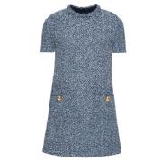 Navy Tweed Minijurk Gouden Knopen Valentino , Blue , Dames