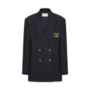 Navy Blauwe Wollen Blazer met VLogo Valentino , Blue , Dames