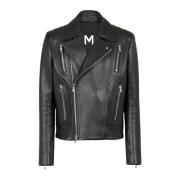 Leren bikerjack Balmain , Black , Heren