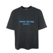 Logo Print Oversized T-Shirt Stone Island , Blue , Heren