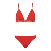 Rhinestoned driehoekige bikini Balmain , Red , Dames