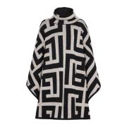 Gebreide poncho met maxi monogramprint Balmain , Black , Dames