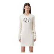 Elegante witte katoenen jurk met metallic logo Love Moschino , White ,...