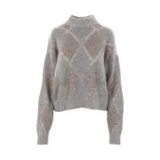 Grijze Dazzling Argyle Sweater Brunello Cucinelli , Gray , Dames