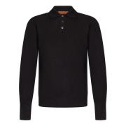 Donkerbruine Lamswollen Poloshirt Drumohr , Black , Heren