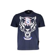 Elektrisch Blauw Katoenen T-shirt met Exclusieve Print Plein Sport , B...