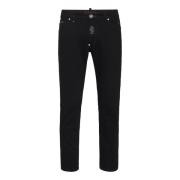 Zwarte Skinny Denim Jeans Studs Logo Philipp Plein , Black , Heren