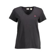 Stijlvol Katoen V-hals T-shirt met Logo Levi's , Black , Dames