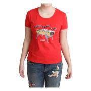 Rood katoenen T-shirt met speelse print Moschino , Red , Dames