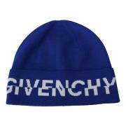 Chique Kobaltblauwe Wollen Beanie met Logo Detail Givenchy , Blue , Un...