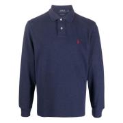 Lente Navy Heather Lange Mouw Gebreid Polo Ralph Lauren , Blue , Heren