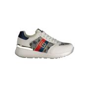 Witte Polyester Sneakers met Veters, Contrastdetails, Borduursel, Logo...