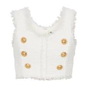 Tweed crop top Balmain , White , Dames