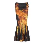 Gedrapeerd Vuur Gedrukte Midi Rok Balmain , Multicolor , Dames