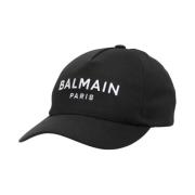 Zwarte Twill Geweven Geborduurde Logo Pet Balmain , Black , Heren