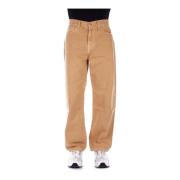 Beige Broek Logo Jeans Knoop Rits Carhartt Wip , Yellow , Heren