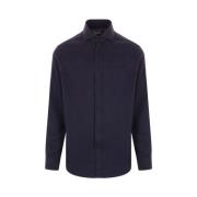 Navy Blue Katoenmix Knoopshirt Brunello Cucinelli , Blue , Heren