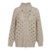 Panama Cardigan met rits Brunello Cucinelli , Beige , Dames