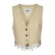 Beige Gilet Vest Top Msgm , Beige , Dames