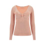 Geribbelde V-hals top met metalen element Guess , Pink , Dames