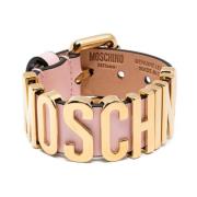 Roze Leren Logo Pin-Gesp Armband Moschino , Pink , Dames