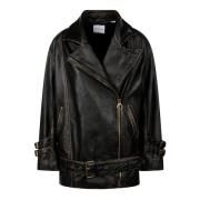 Bruin Leren Biker Jas Pinko , Brown , Dames