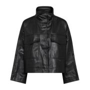 Leren Boxy Jacket met Oversized Zakken Co'Couture , Black , Dames