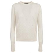 Witte Crew Neck Sweater met Strass Fabiana Filippi , White , Dames