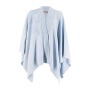 Bloemenapplicatie Gebreide Poncho Ermanno Scervino , Blue , Dames