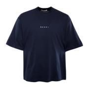 T-Shirt met Ribbelige Hals en Logo Print Marni , Blue , Heren