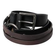 Zwart Bruin Lederen Zilveren Riem Dolce & Gabbana , Black , Heren