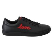 Elegante Leren Sneakers met Rode Accents Dolce & Gabbana , Black , Dam...