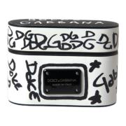 Zwart Wit Leren Scribble Airpods Hoesje Dolce & Gabbana , Black , Unis...