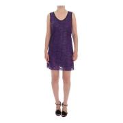 Paarse Bloemenkant Shift Jurk Dolce & Gabbana , Purple , Dames