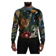 Jungle Geborduurde Wol-Zijde Trui Dolce & Gabbana , Multicolor , Heren