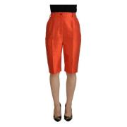 Oranje Zijden Broek met Hoge Taille Dolce & Gabbana , Red , Dames