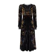 Bloemen Paisley Fluweel Jurk met Kant Etro , Black , Dames