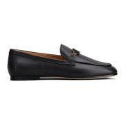 Zwarte Leren Loafers met Metalen Logo Tod's , Black , Dames