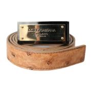 Gegraveerde Gesp Leren Riem Dolce & Gabbana , Beige , Dames