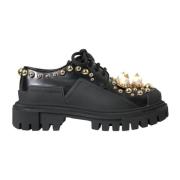 Zwarte Leren Trekking Derby Schoenen Dolce & Gabbana , Black , Dames