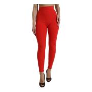 Hoge Taille Stretch Leggings Broek Dolce & Gabbana , Red , Dames